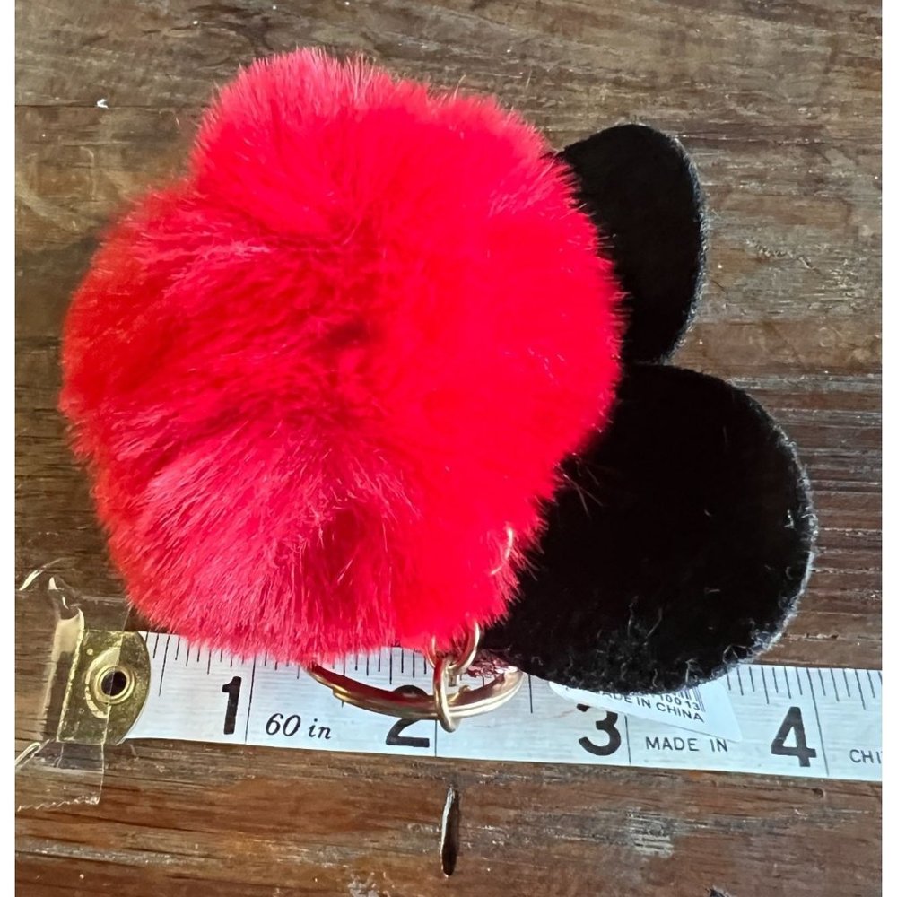 Disney Minnie Mouse Pom Pom Keychain Bow Glitter Red Black - Picture 8 of 8